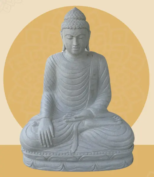 Product image 1 of the product “Seated Buddha made of Riverstone in Bhumisparsha - gesture of touching the earth. 117 cm height. ”